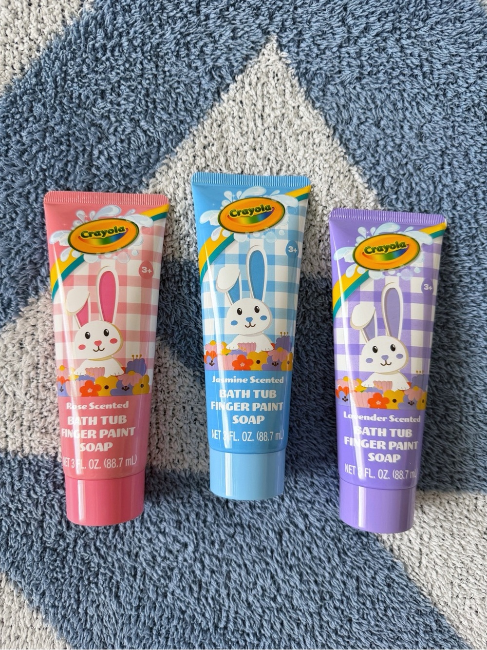NEW! Crayola Pink, Blue & Purple Bath Tub Finger Paint Soaps - Bunny Design